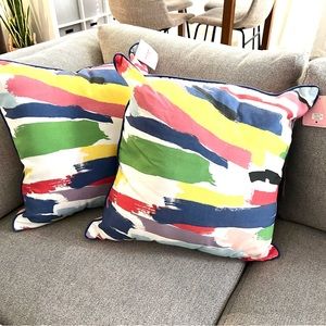 2 Kate♠️Spade Brush Strokes Paint Throw Pillows Blue Red Black Yellow Abstract